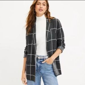 LOFT Gray and White Windowpane Cardigan